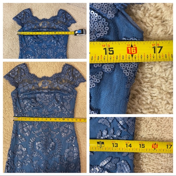 Tadashi Shoji PAILLETTE EMBROIDERED LACE CAP SLEEVE GOWN - Picture 9 of 10